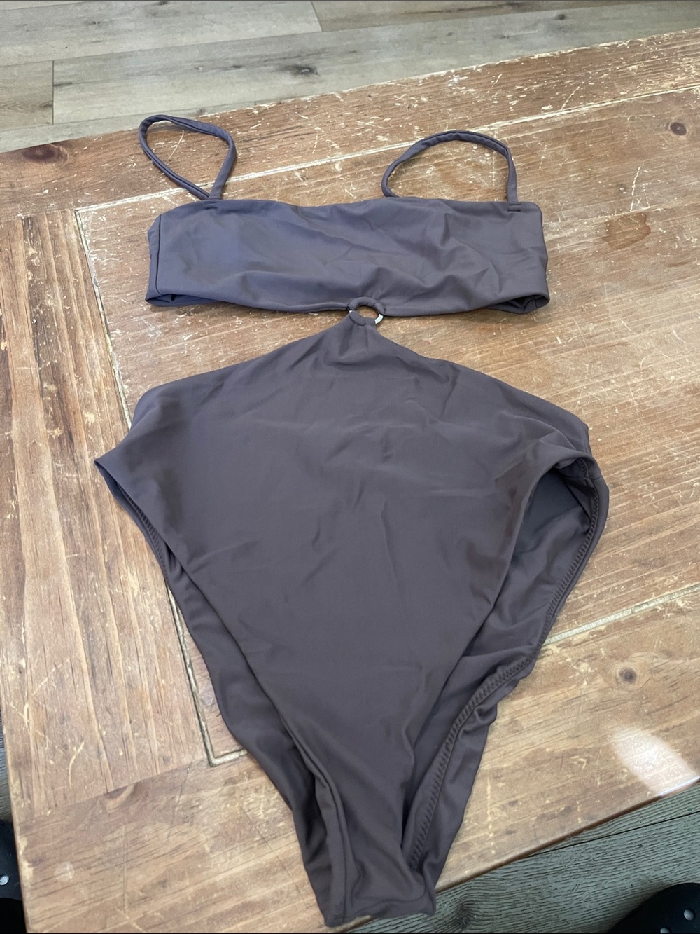 Women’s One-Piece Swim Suit with Ring Detail - Charcoal